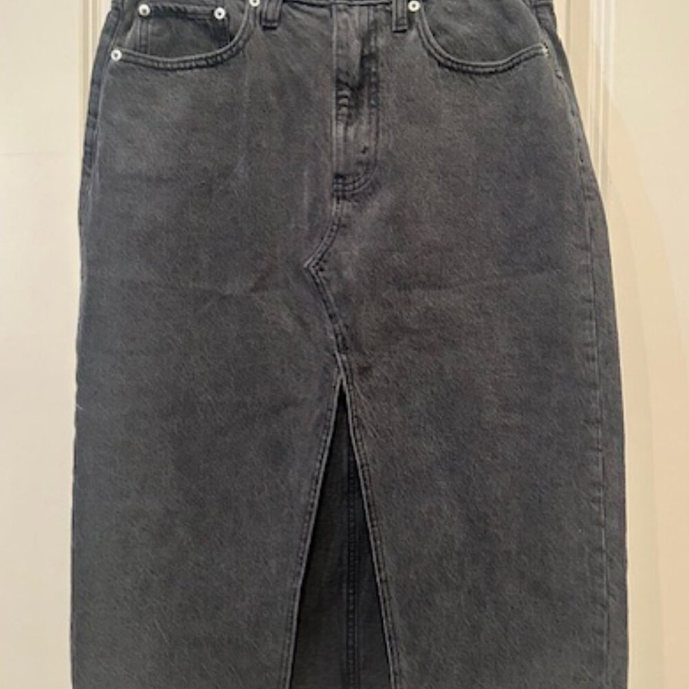 Abercrombie & Fitch Black High-Waist Pencil Denim Skirt with Front Slit - Picture 2 of 4